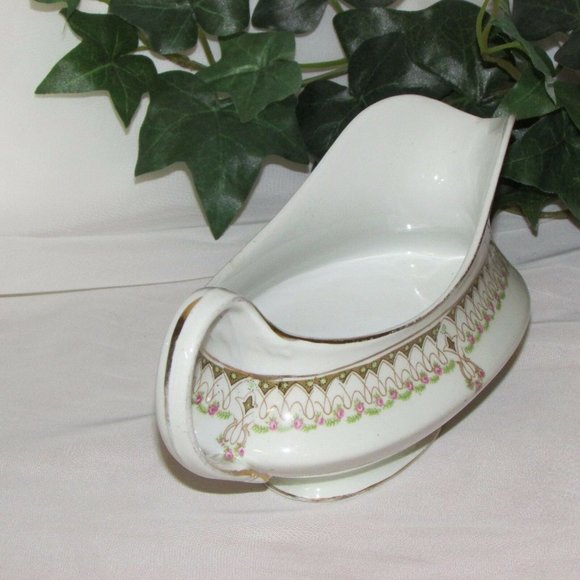 Vintage Gravy Boat J & G MEAKIN Pink Roses Scrolls England Cottagecore - Picture 5 of 8